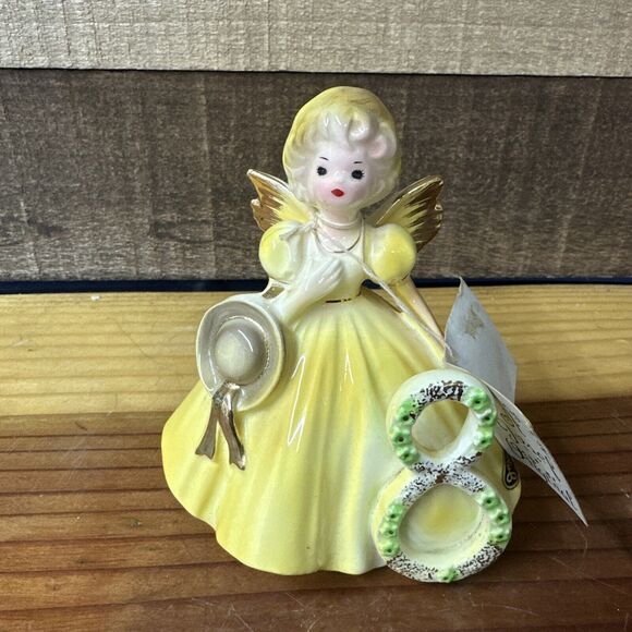 Vtg Josef Originals Birthday Angel Age 8 Yellow Dress with Sun Hat Figurine - Picture 1 of 7